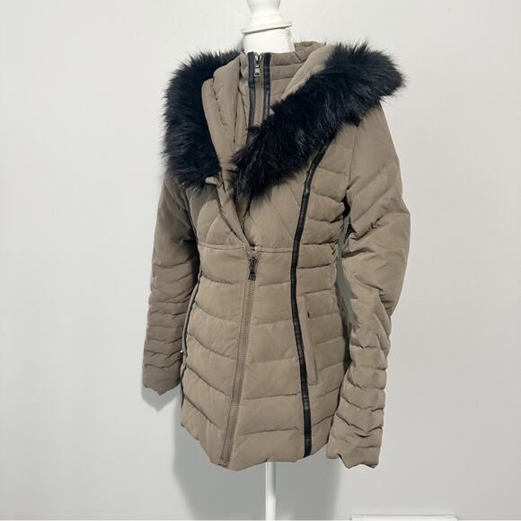 Express fur trim hooded Parka puffer green down filled warm coat jacket small - Picture 10 of 14